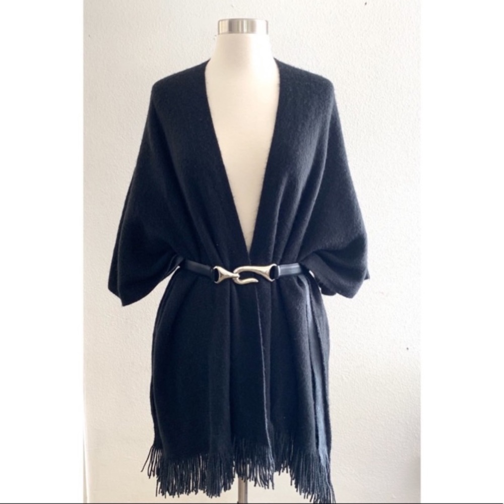 Black and grey fringe kimono